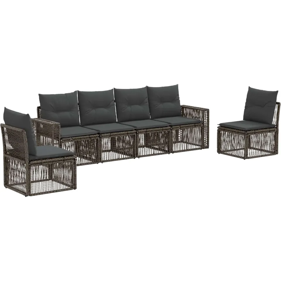 vidaXL Tuinbankenset 6 st 6-zits Grijs en Donkergrijs poly rattan, foto 3