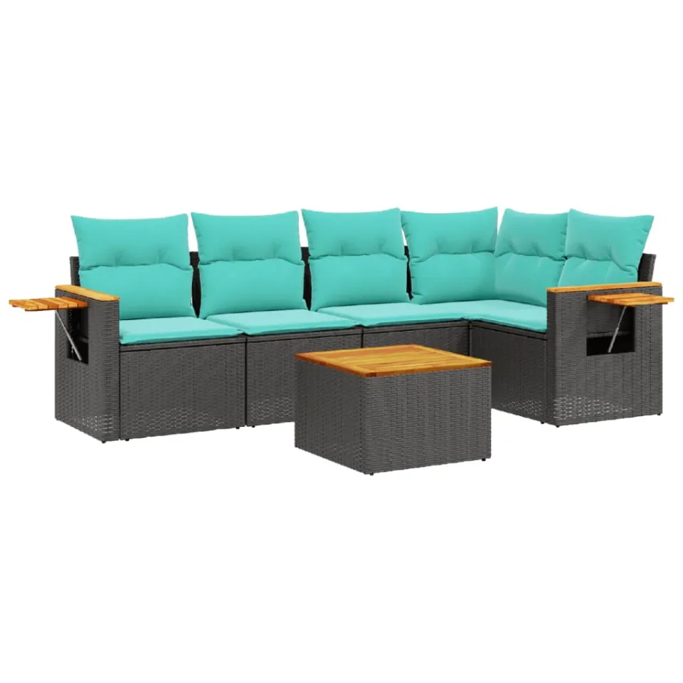 vidaXL 6-delige Loungeset met kussens poly rattan zwart, foto 3