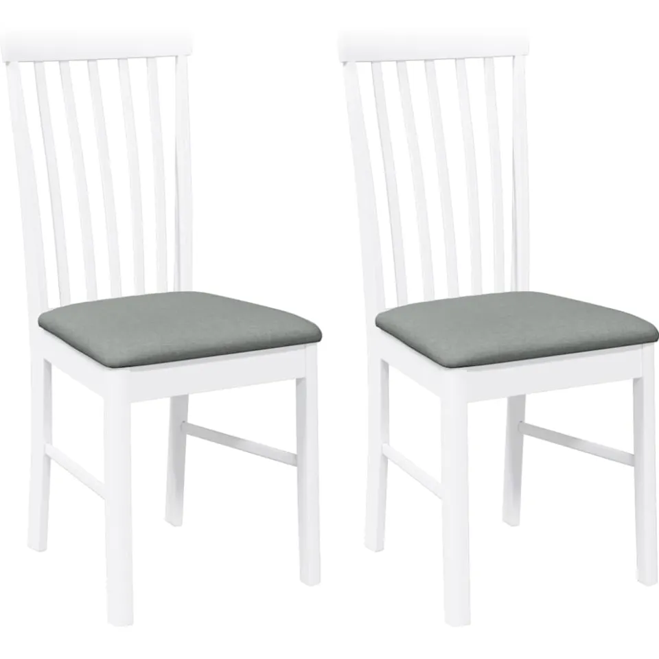 vidaXL Eetkamerstoelen met kussens 2 st massief hout rubber wit