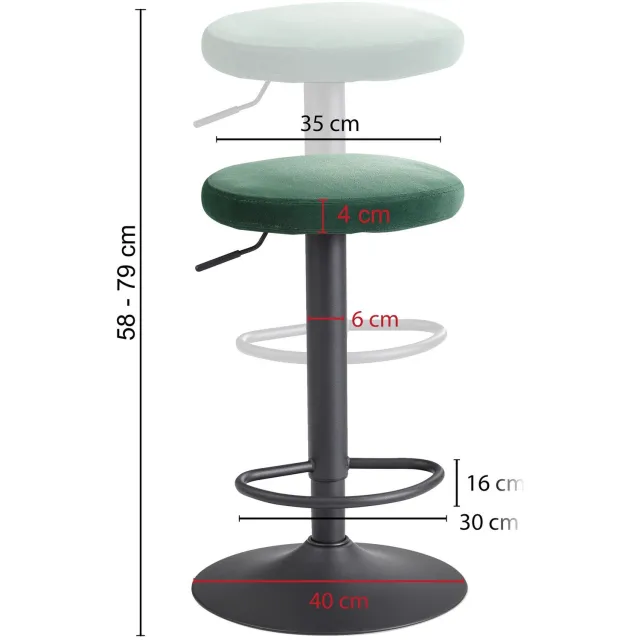 Cosmo Casa Barkruk - Groen fluweel - Zithoogte 79 cm