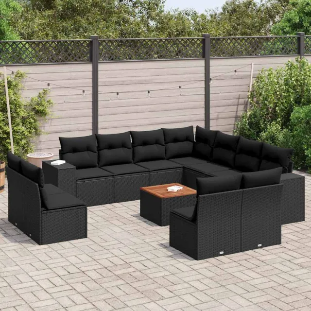 vidaXL 12-delige Loungeset met kussens poly rattan zwart, foto 2