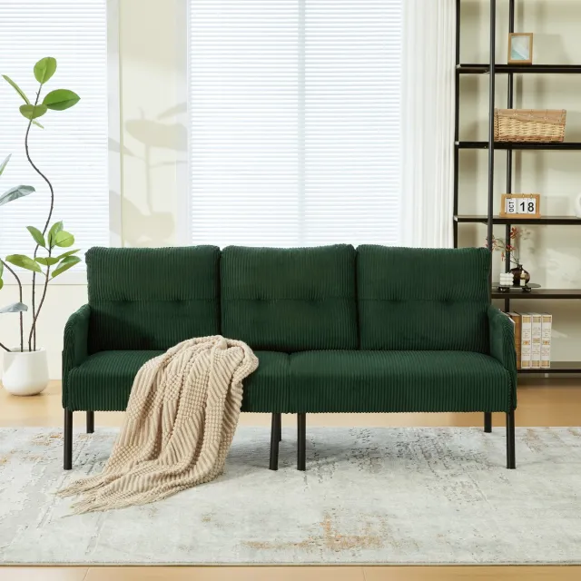 Wishdor 3-Zitsbank - Hoge Rugleuning En Zijvak - Modern - Voor De Woonkamer - Ribstof - Smaragd - 171 X 72 X 80 Cm Smaragdgroen