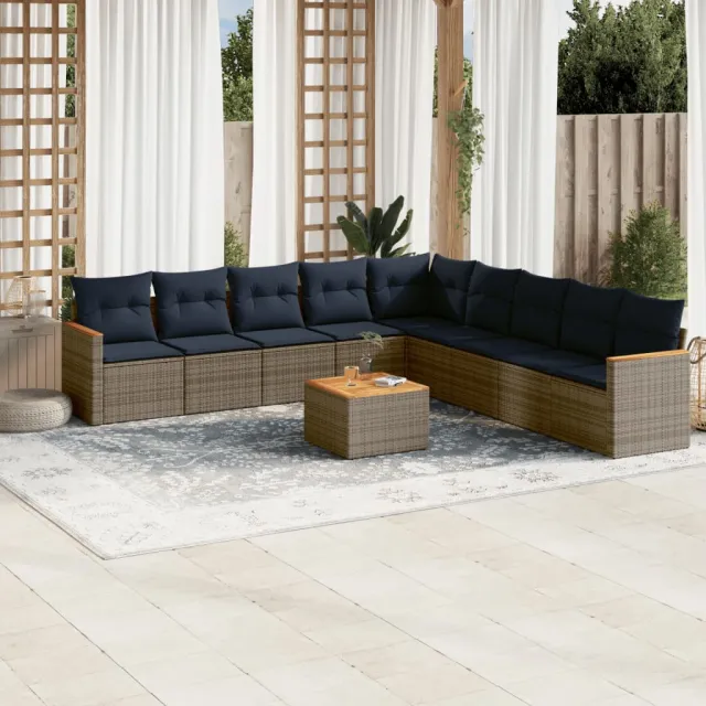 vidaXL 10-delige tuinbankset met kussens, grijs polyrotan, foto 2