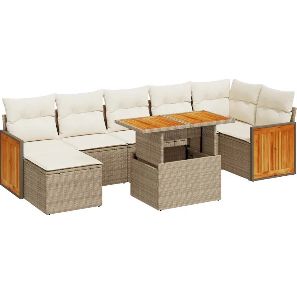 vidaXL 8-delige Loungeset met kussens poly rattan acacia beige, foto 3
