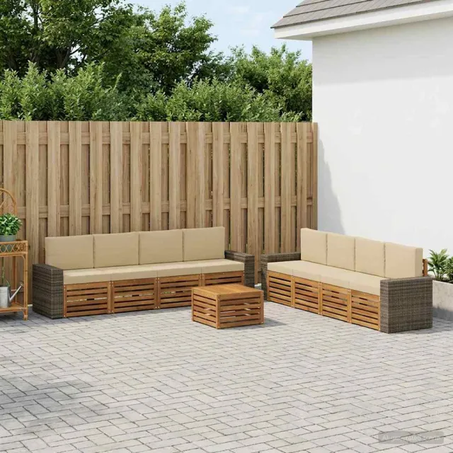 vidaXL Buiten bankenset 9 st 8-zits Natuurlijk en Beige Bruin