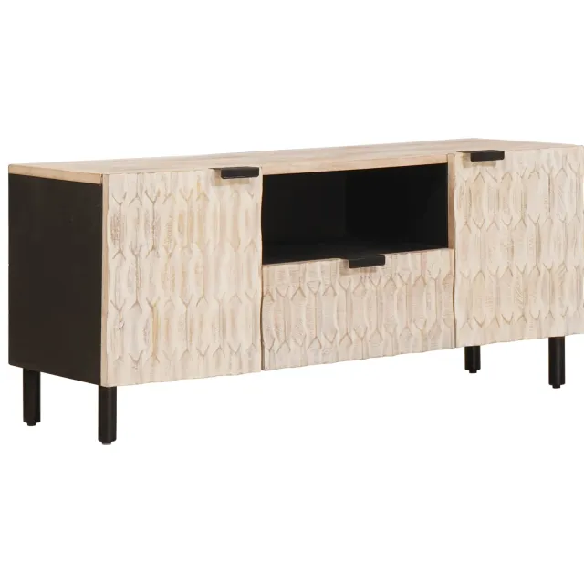 vidaXL TV-kast Witte Was Afwerking 105 x 33 x 46 cm Massief Mango Hout