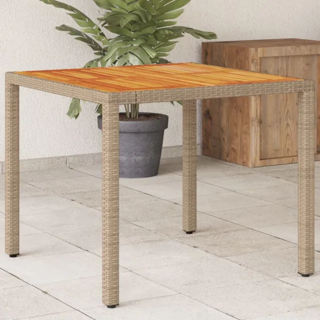 vidaXL Tuintafel 90x90x75 cm poly rattan en acaciahout beige, foto 2