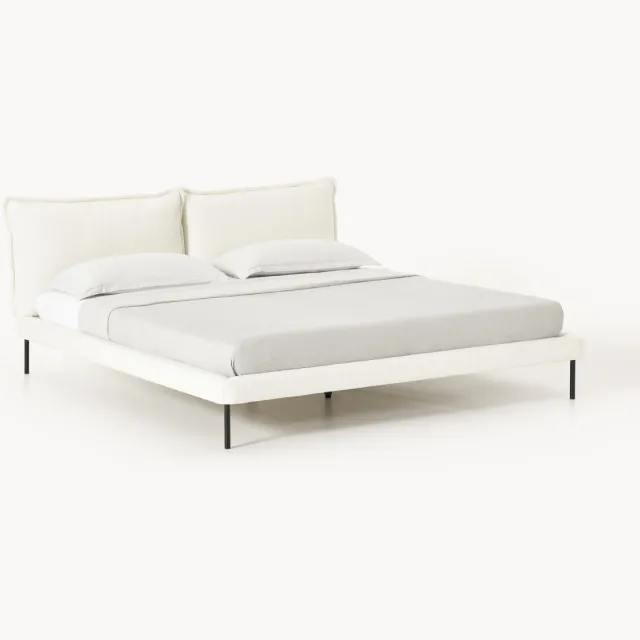 Westwing Collection Gestoffeerd bed Amelia van teddy bouclé Wit