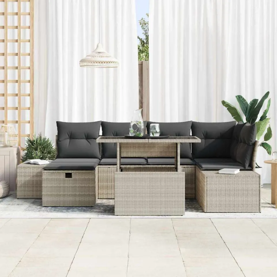 vidaXL Tuin Sofa Set 7 st poly rattan grijs, foto 3