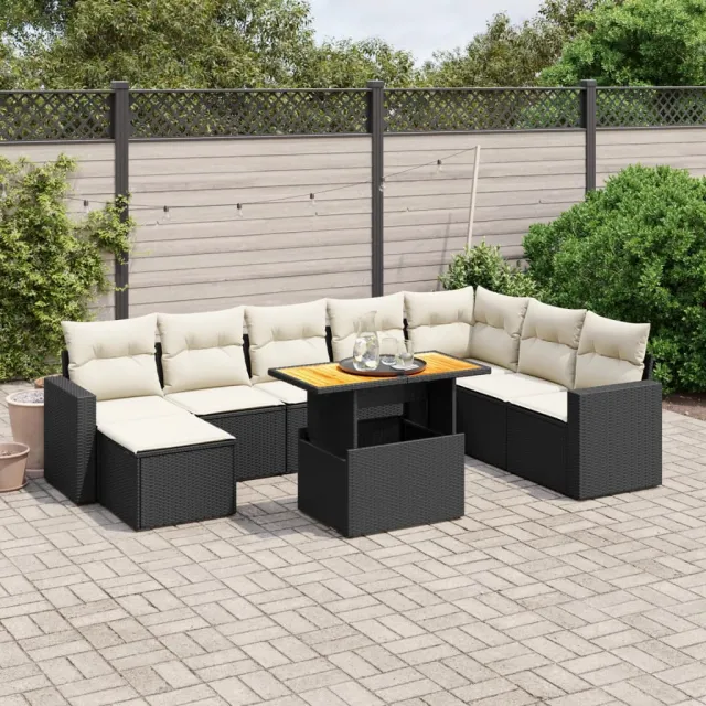 vidaXL 9-delige Loungeset met kussens poly rattan zwart, foto 2