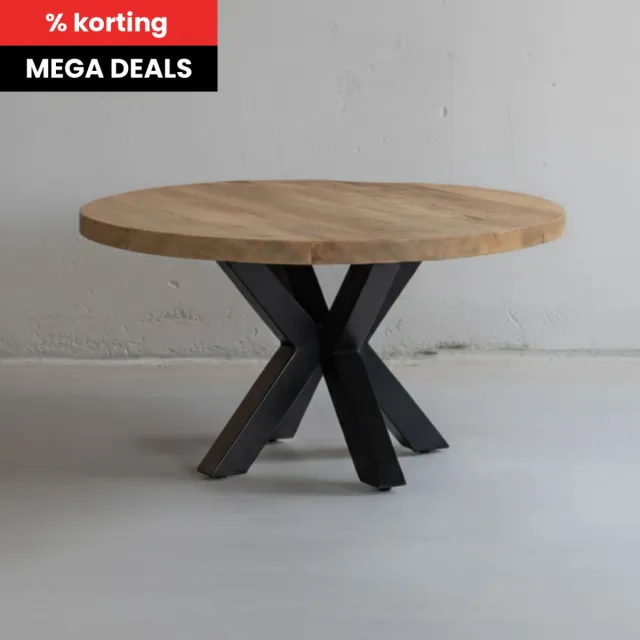 Mahom Mangohouten Salontafel Glendale 70 cm Mahom Industrieel - Kleine tafel van Mangohout & Metaal - Industriële Huiskamertafel Bruin