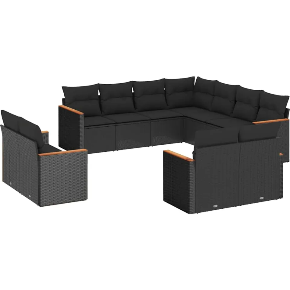 vidaXL 11-delige Loungeset met kussens poly rattan zwart, foto 3