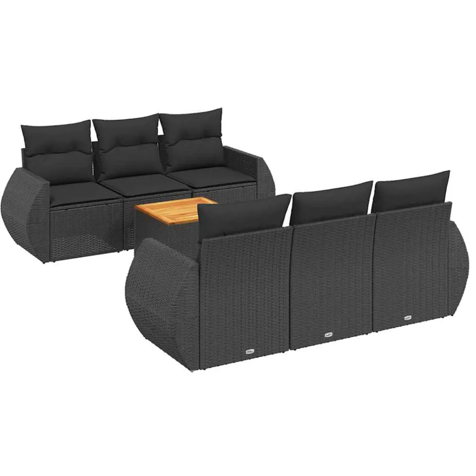 vidaXL 7-delige Loungeset met kussens poly rattan zwart, foto 3