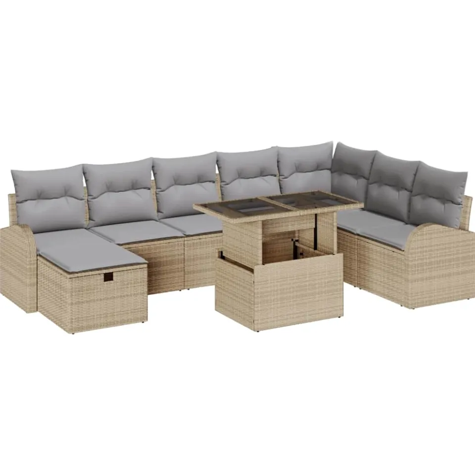 vidaXL Tuin Sofa Set 9 st Beige poly rattan
