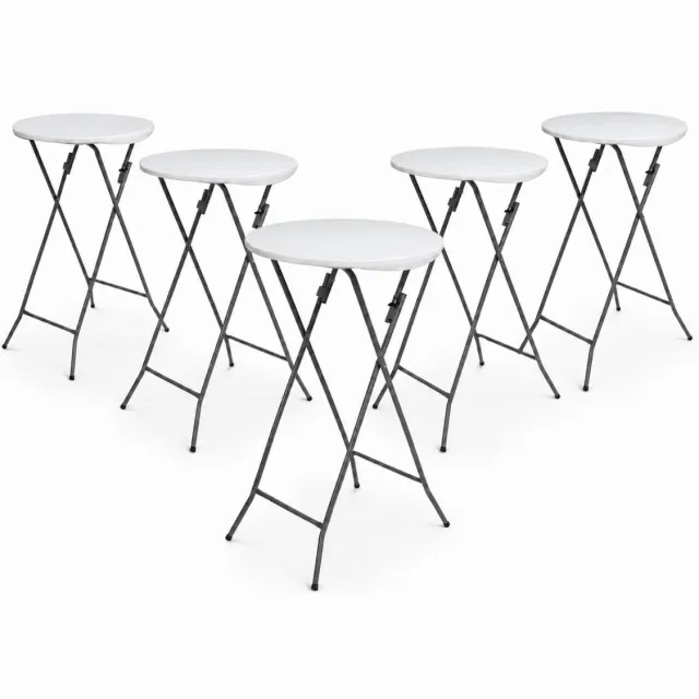 TRUTZHOLM Statafel - Set van 5 - Bistrotafel - 60 cm diameter - 110 cm hoog - Inklapbaar - Wit kunststof blad - Grijs metalen frame