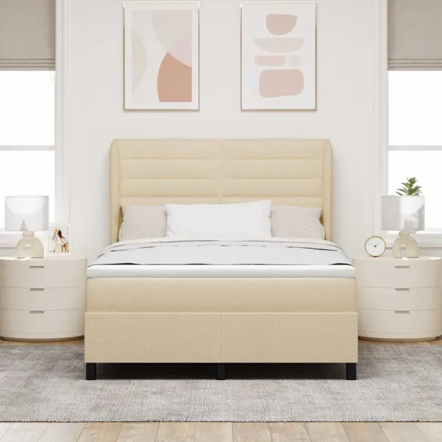 vidaXL Boxspring bed met matras met hoofdeinde Crème 160 x 200 cm Stof