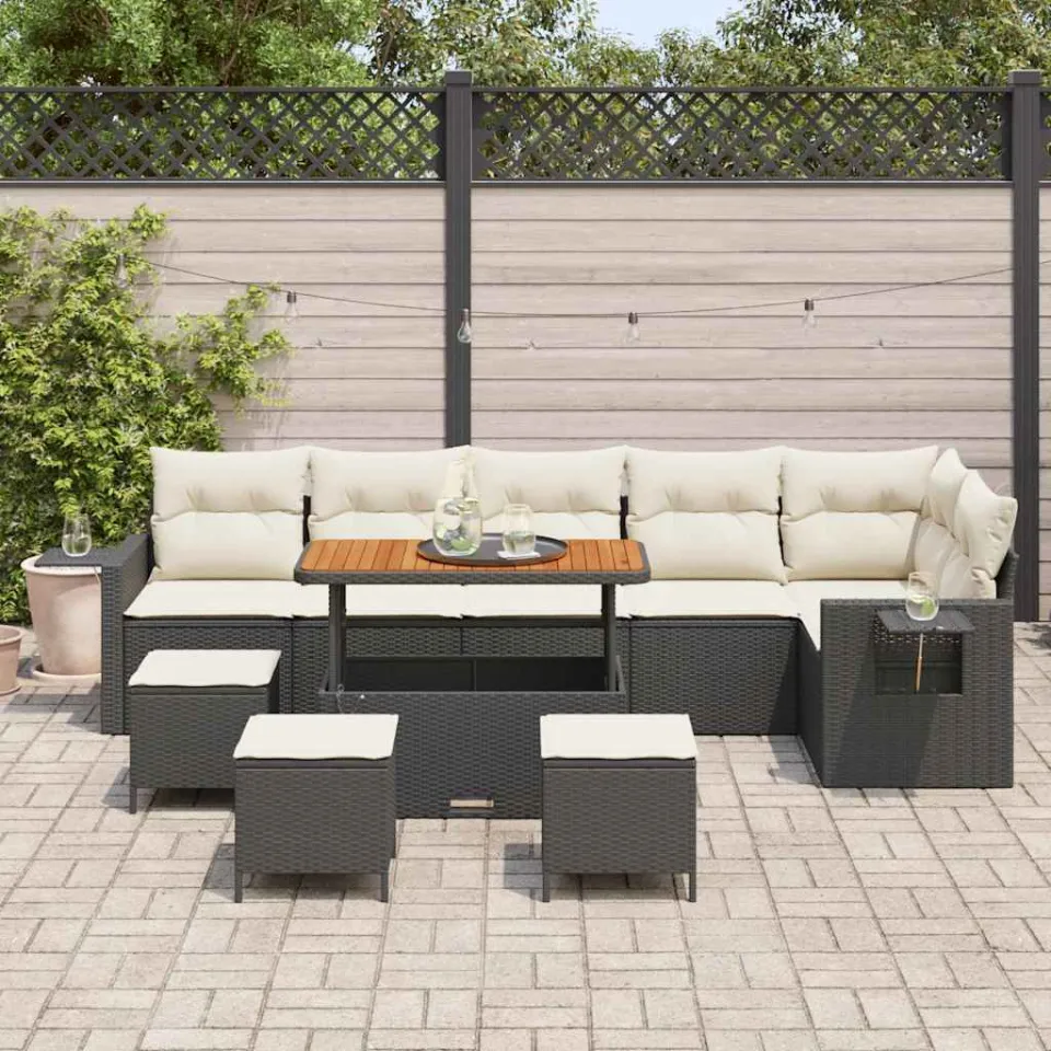 vidaXL Tuinbankenset 10 st Zwart poly rattan