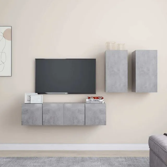 vidaXL 4-delige Tv-meubelset bewerkt hout betongrijs