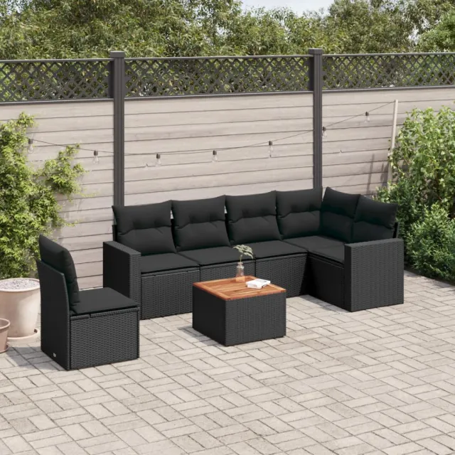 vidaXL 7-delige Loungeset met kussens poly rattan zwart, foto 2