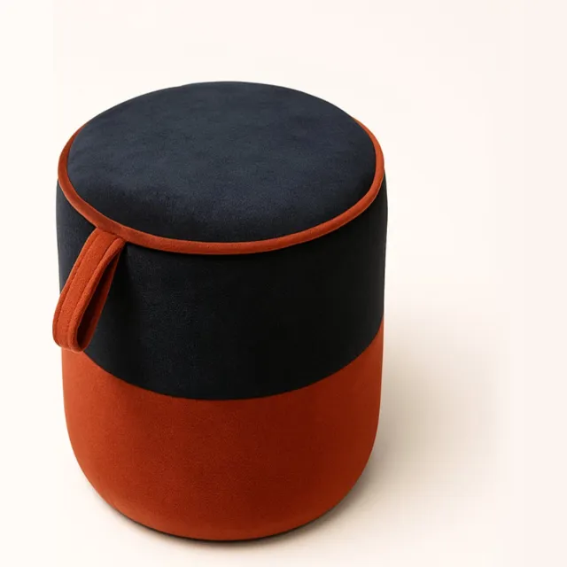 De Groen Home Poef rond - 40x30x30 cm - Zitzak - Fluweel - Comfortabele Zitzakstoel Donkerblauw - Zwart