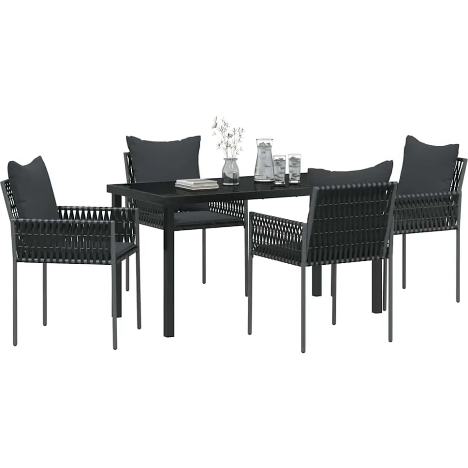 vidaXL Tuin eettafelset 5 st Zwart en Grijs PE Rattan