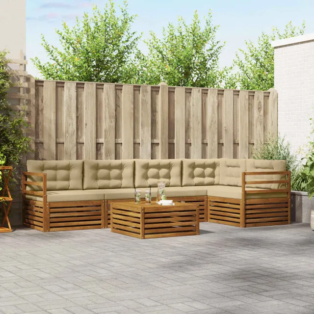 vidaXL Buiten bankenset 6 st 5-zits Natuurlijk en Beige