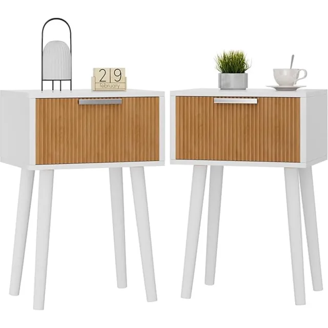 Thuys Nachtkastjes Set van 2 – Modern Wit – Met Magnetische Lade – Massief Houten Poten – Voor Slaapkamer & Woonkamer