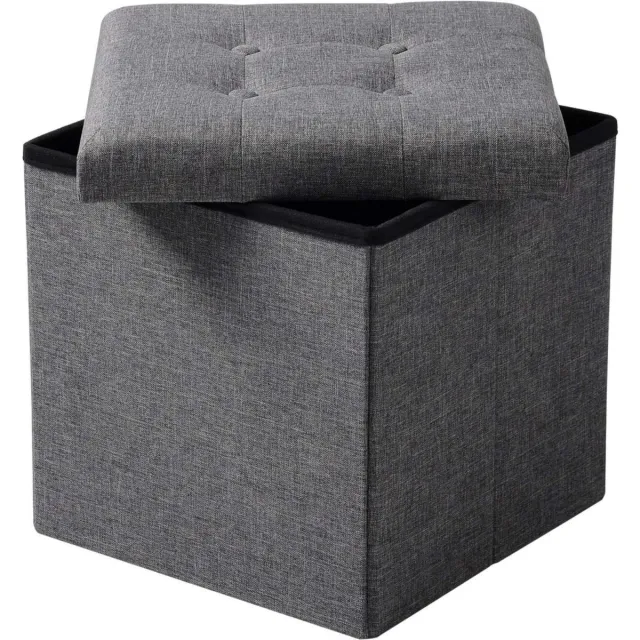 Bolt Edge Poef Zazu - Donkergrijs - Met Opbergruimte - Zitkist - Hocker - 50x35x45cm