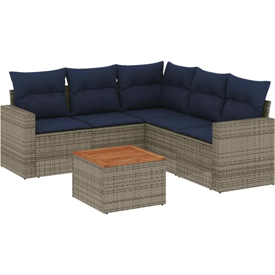 vidaXL 6-delige Loungeset met kussens poly rattan grijs, foto 3