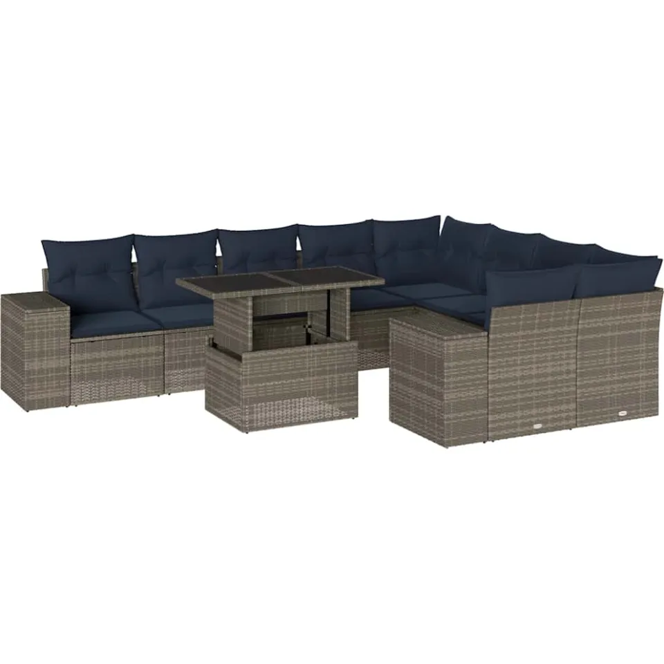 vidaXL 10-delige tuinbankset met kussens, grijs polyrotan, foto 3