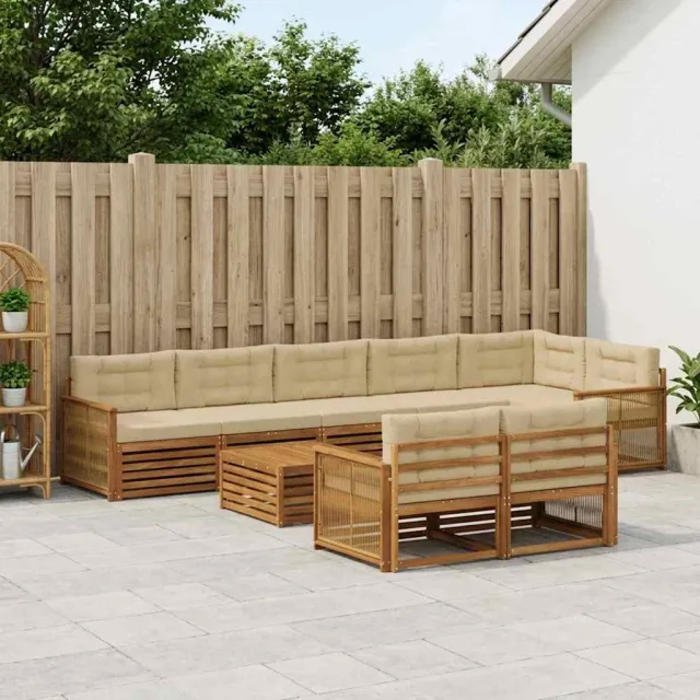 vidaXL Buiten bankenset 9 st 8-zits Natuurlijk en Beige Bruin