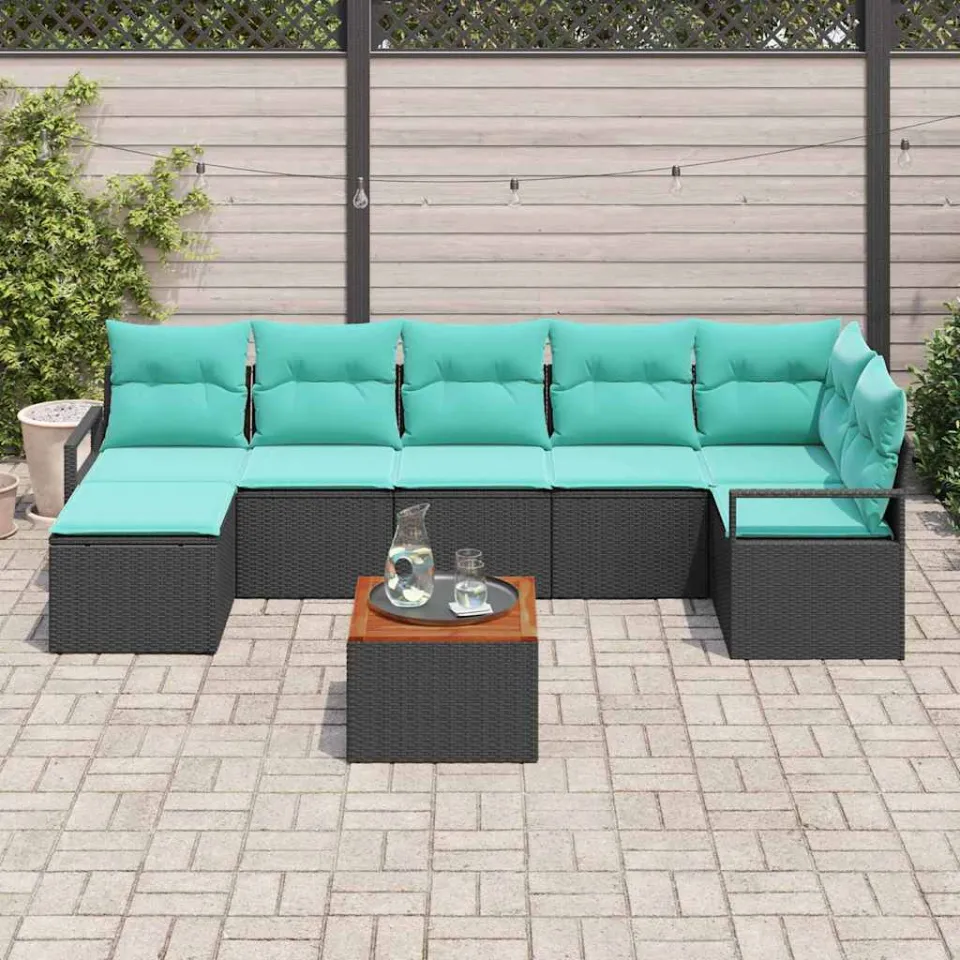 vidaXL Tuinbankenset 8 st Zwart poly rattan, foto 3