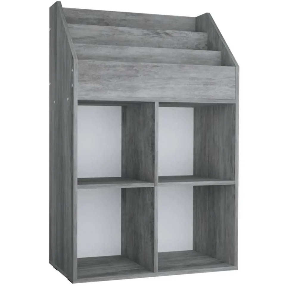 vidaXL Kindertijdschriftenrek 71x30x114 cm bewerkt hout betongrijs grijs, foto 3