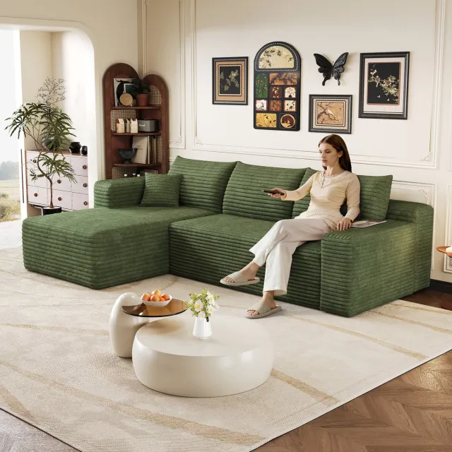 MODENUIT Hoekbank 241 cm - Chaise Longue Met Diepe Zitting - Voor Woonkamer En Slaapkamer - Stoffen Bekleding - Groen