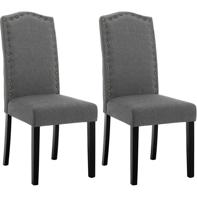 Klarven Eetkamerstoelen Linnen donkergrijs - Eetkamerstoelen Set van 2 - Dining Chair - Massief Houten Frame - Hoge Rugleuning met Nek- en Rugsteun - Draagvermogen 150 kg - B47xd63xh103cm