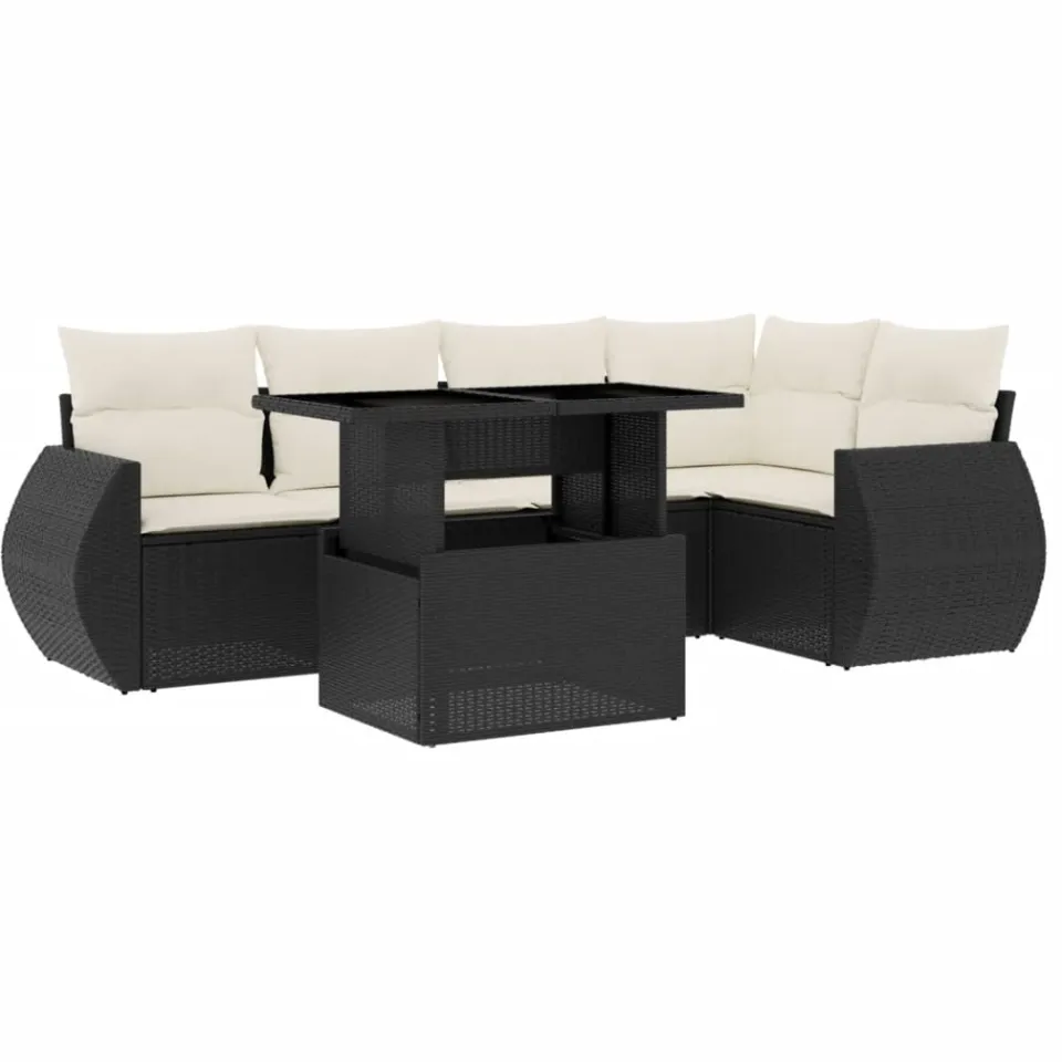 vidaXL 6-delige Loungeset met kussens poly rattan zwart, foto 3