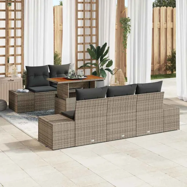 vidaXL Tuin Sofa Set 6 st Grijs Poly riet, foto 2