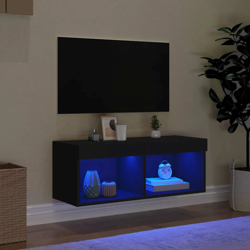 vidaXL Tv-meubel met LED-verlichting 80x30x30 cm zwart, foto 3