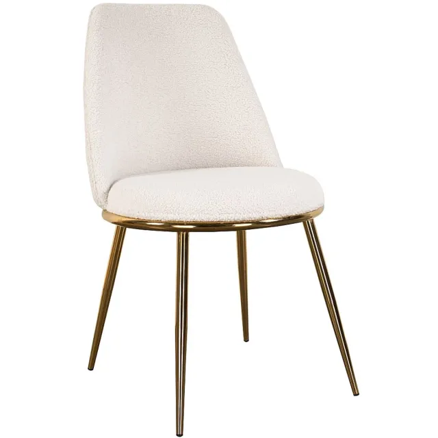 Vente-unique Set van 6 stoelen in boucléstof en goudkleurig metaal - Wit - NEBINA
