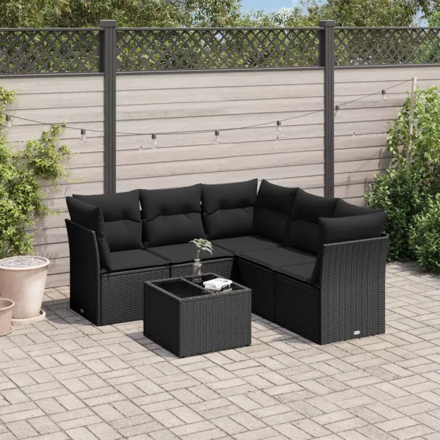 vidaXL 6-delige Loungeset met kussens poly rattan zwart, foto 2