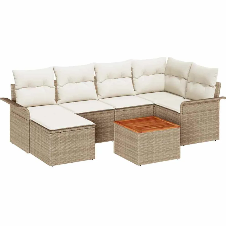 vidaXL Tuinbankenset 7 st Beige en Crème poly rattan