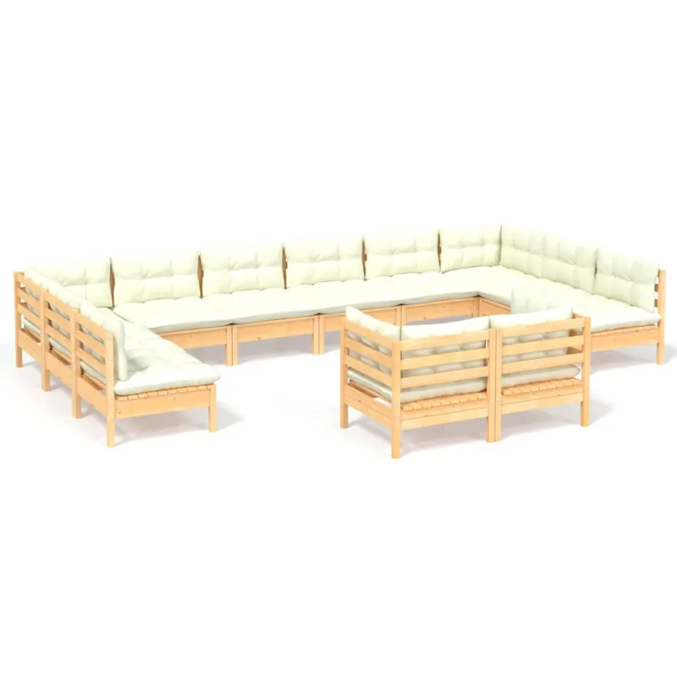 vidaXL 12-delige Loungeset met crèmekleurige kussens grenenhout, foto 4