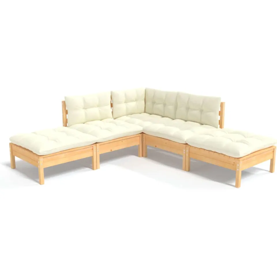 vidaXL 5-delige Loungeset met crèmekleurige kussens grenenhout, foto 3