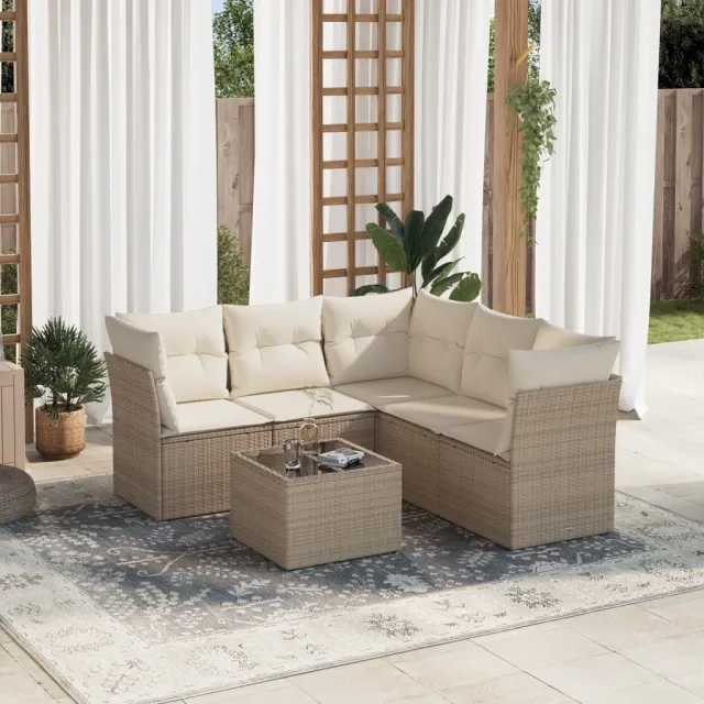 vidaXL 6-delige Loungeset met kussens poly rattan beige, foto 2