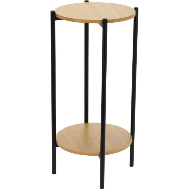 In & Out Deco Bijzettafel - Zwart metaal - Houten blad - Hoog 61 cm - Rond 31 cm