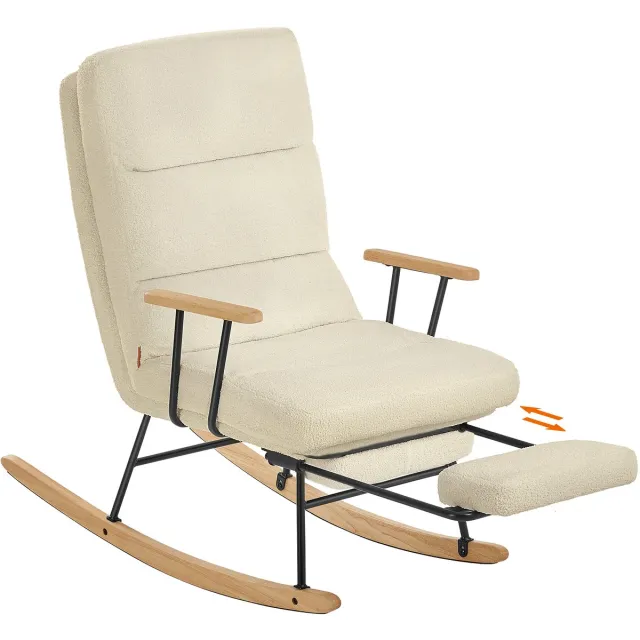 Songmics HOME - Schommelstoel - Ligstoel - Verstelbare Rugleuning - Fleece Bekleding - Max. 160 kg Kameelbruin