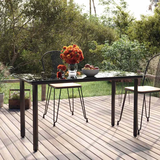vidaXL Tuintafel 200x100x74cm staal en gehard glas zwart, foto 2