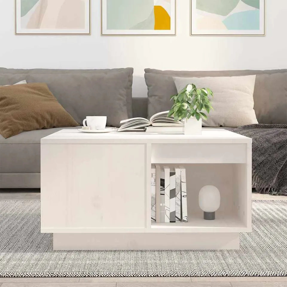 vidaXL Salontafel 60x61x32,5 cm massief grenenhout wit, foto 3