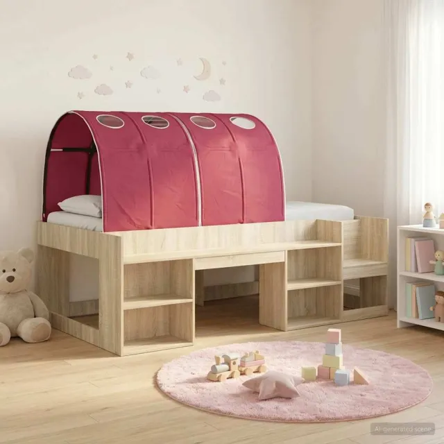 vidaXL Bedframe met tunnel 3 st Sonoma eiken en rood Bewerkt hout Bruin