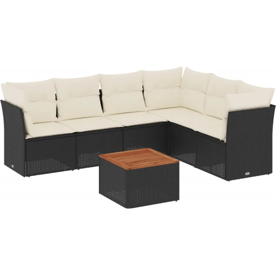 vidaXL 7-delige Loungeset met kussens poly rattan zwart
